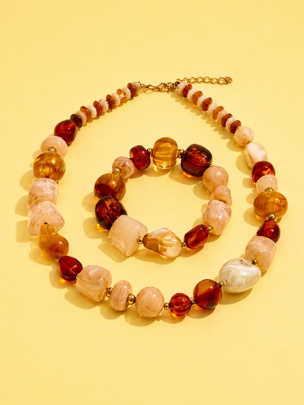 Chunky Amber Ivory Necklace and Bracelet Set